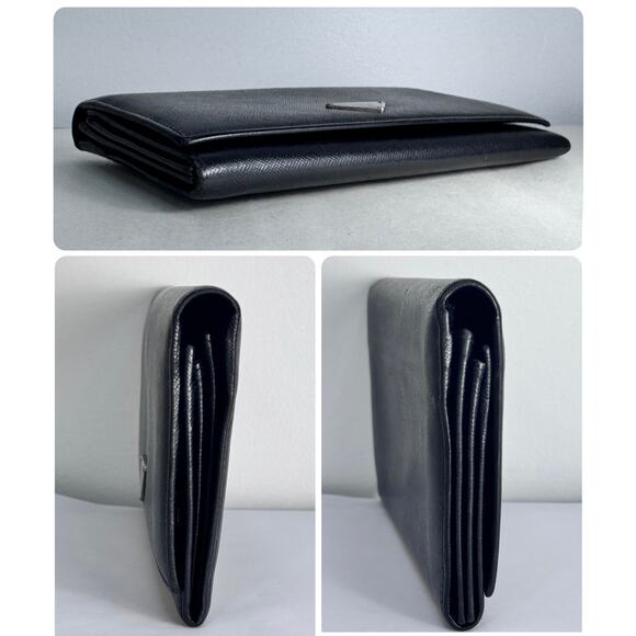 Prada Saffiano Black Leather Flap Continental Long Wallet with Chain - Picture 5 of 11